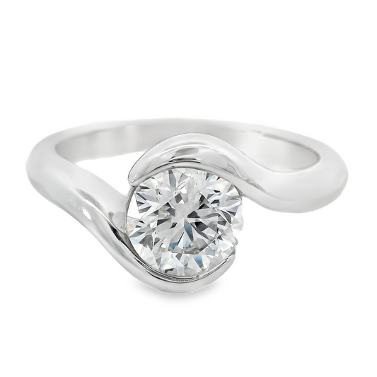 14K White Gold - Half Bezel Ring - J36002