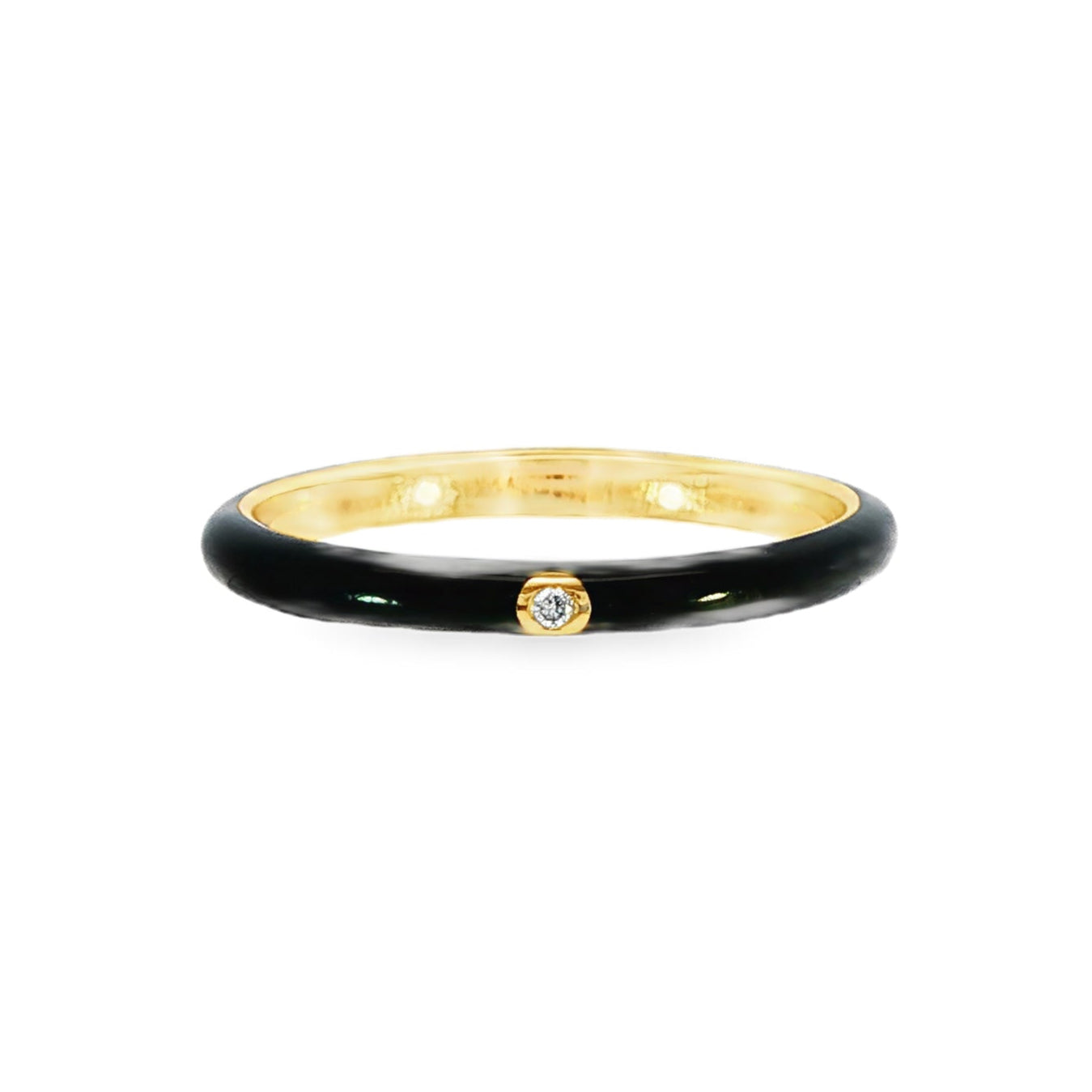 14K Yellow gold and black enamel band set with one natural mined diamond. Item J36022 - ABC Jewelry Co. 