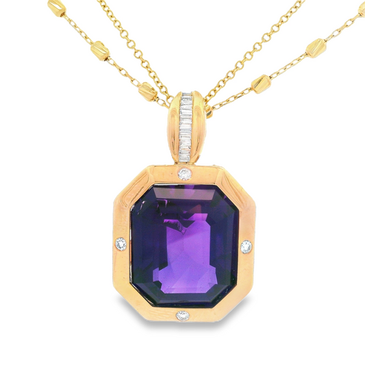 14K Yellow Gold - Amethyst Pendant - J36352