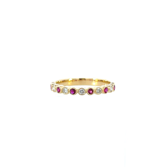 18K Yellow Gold - Diamond & Ruby Fashion Band - J36375