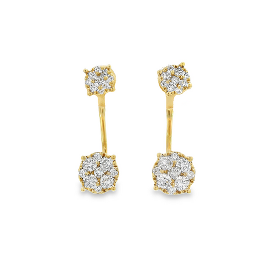 18K Yellow Gold - Diamond Earrings & Jackets Set - J36382