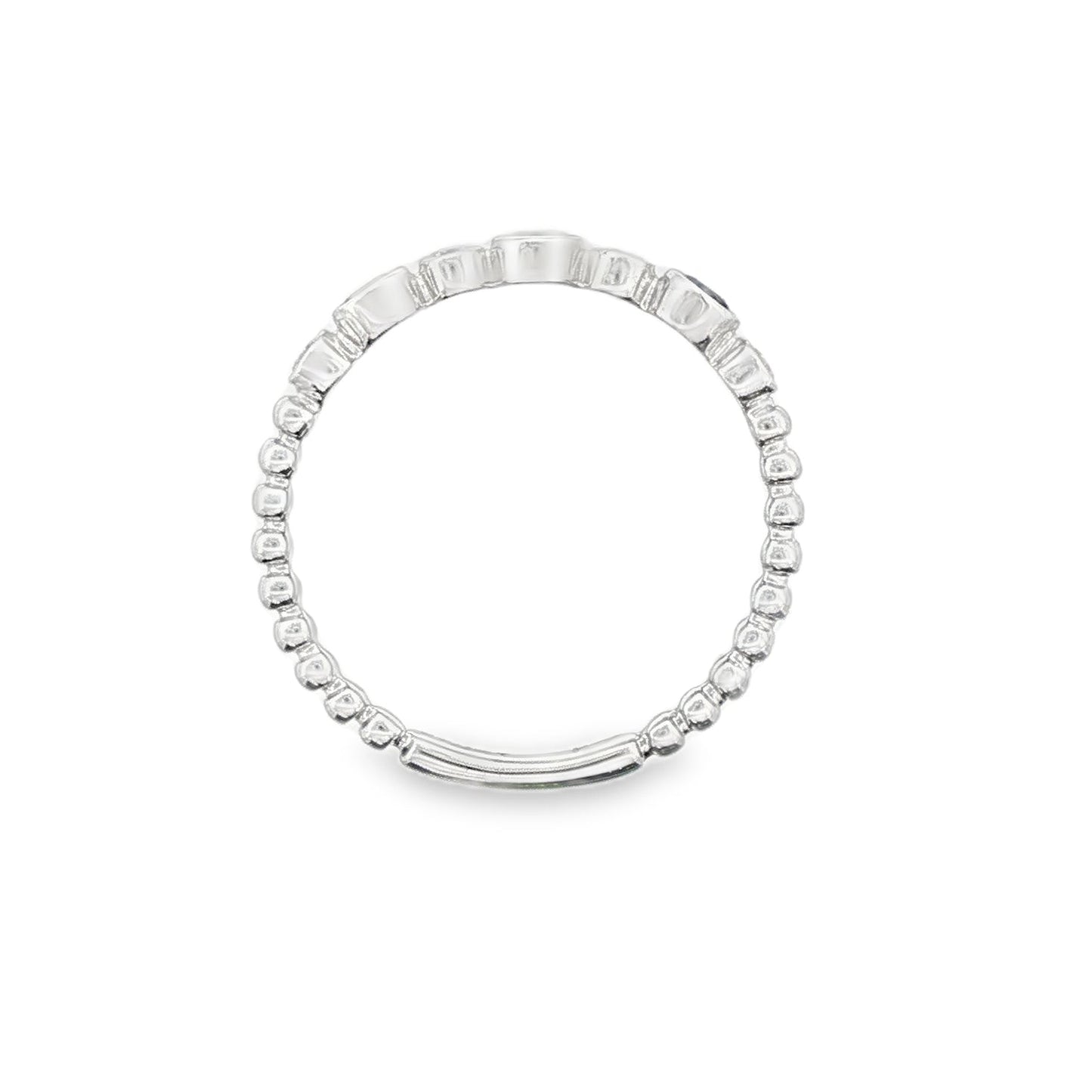 18K White gold band bezel set with blue sapphires and round brilliant diamonds. Item J36395 - ABC Jewelry Co. 