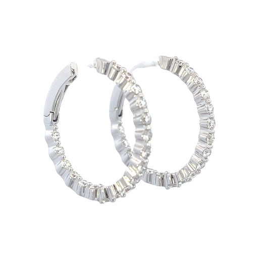 14K White Gold - Diamond Hoop Earrings - J36467