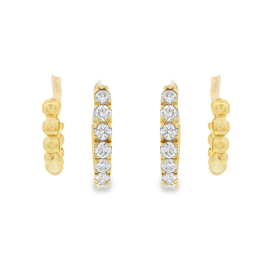 18K Yellow Gold - Diamond Double Hoop Earrings - J36778
