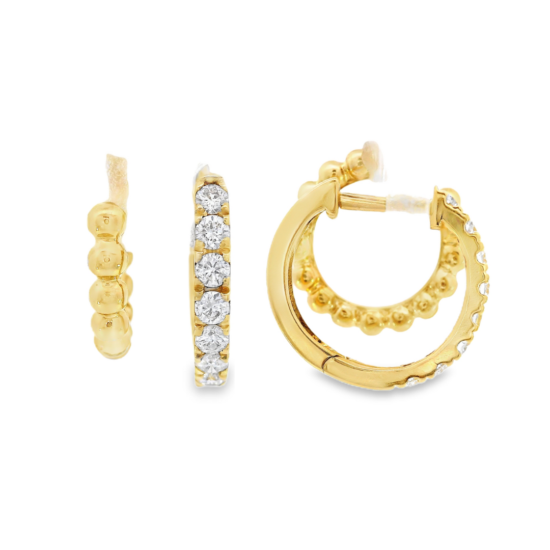 18K Yellow Gold - Diamond Double Hoop Earrings - J36778