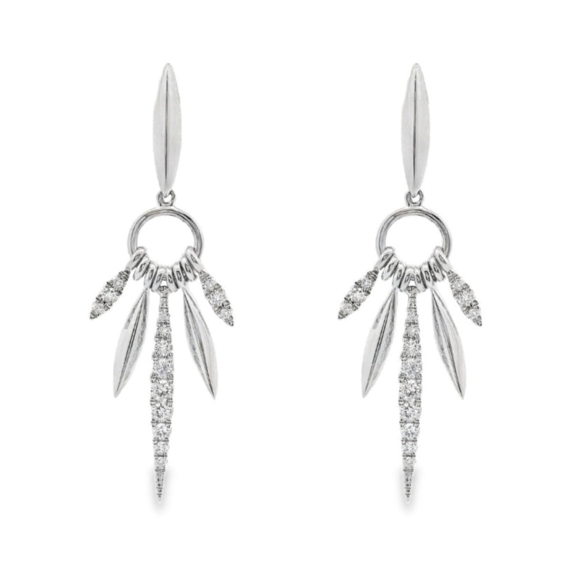18K White Gold - Diamond Dangle Earrings - J36882