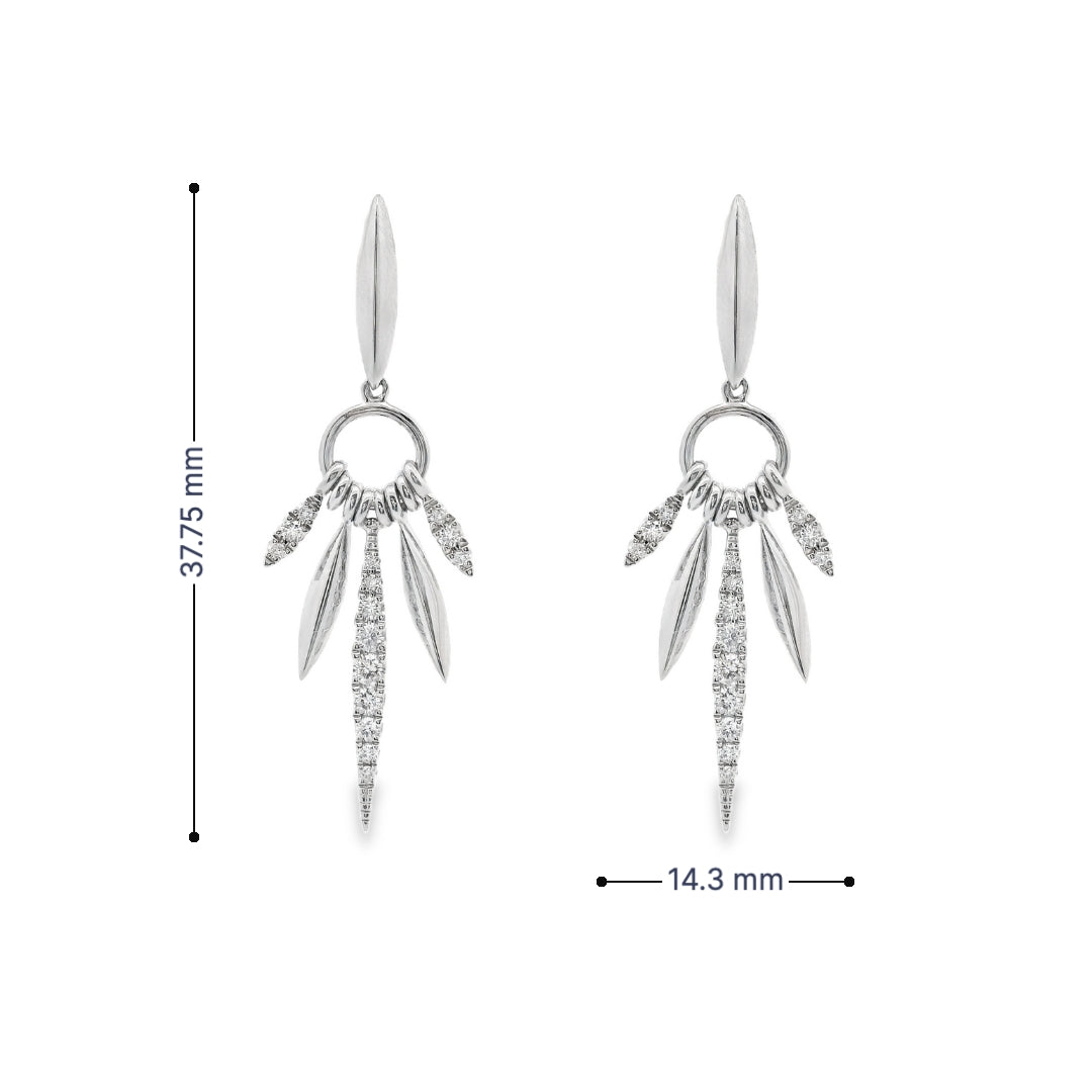 18K White gold earrings with marquise inspired drops set with round brilliant diamonds. Item J36882 - ABC Jewelry Co