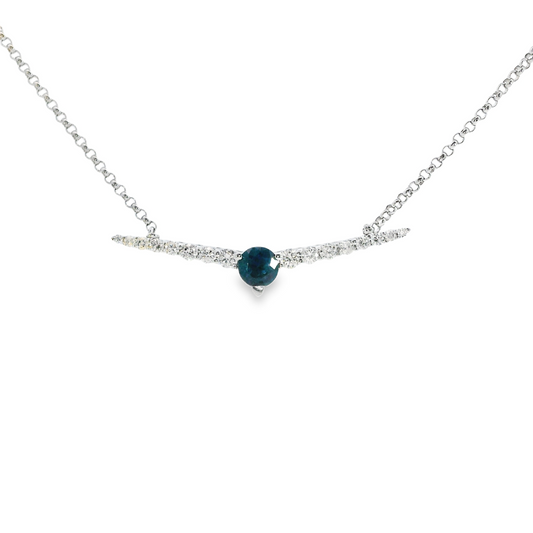 14K White Gold - Round Sapphire & Diamond Necklace - J36898