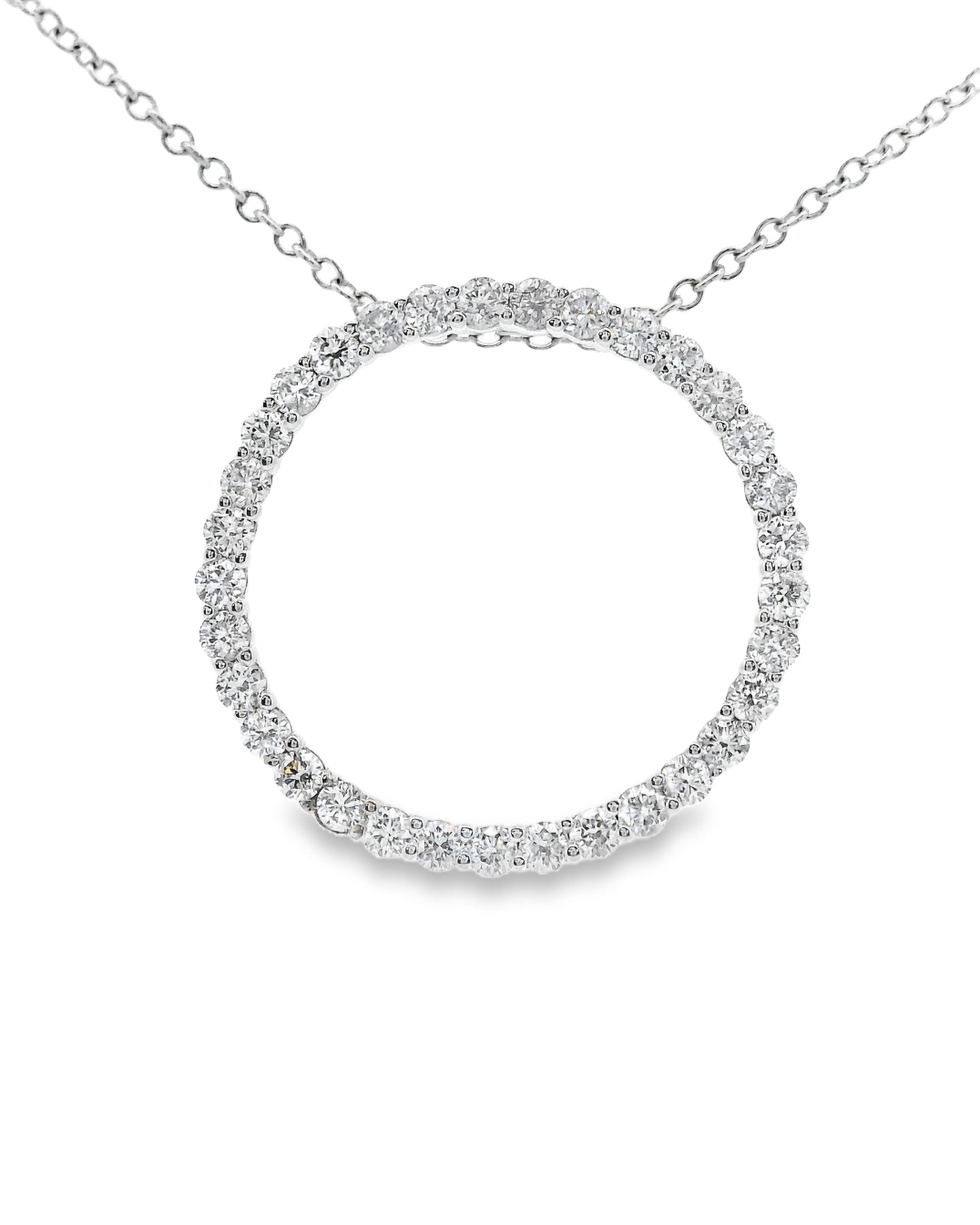 14K White gold circle pendant set with round brilliant diamonds - ABC Jewelry 