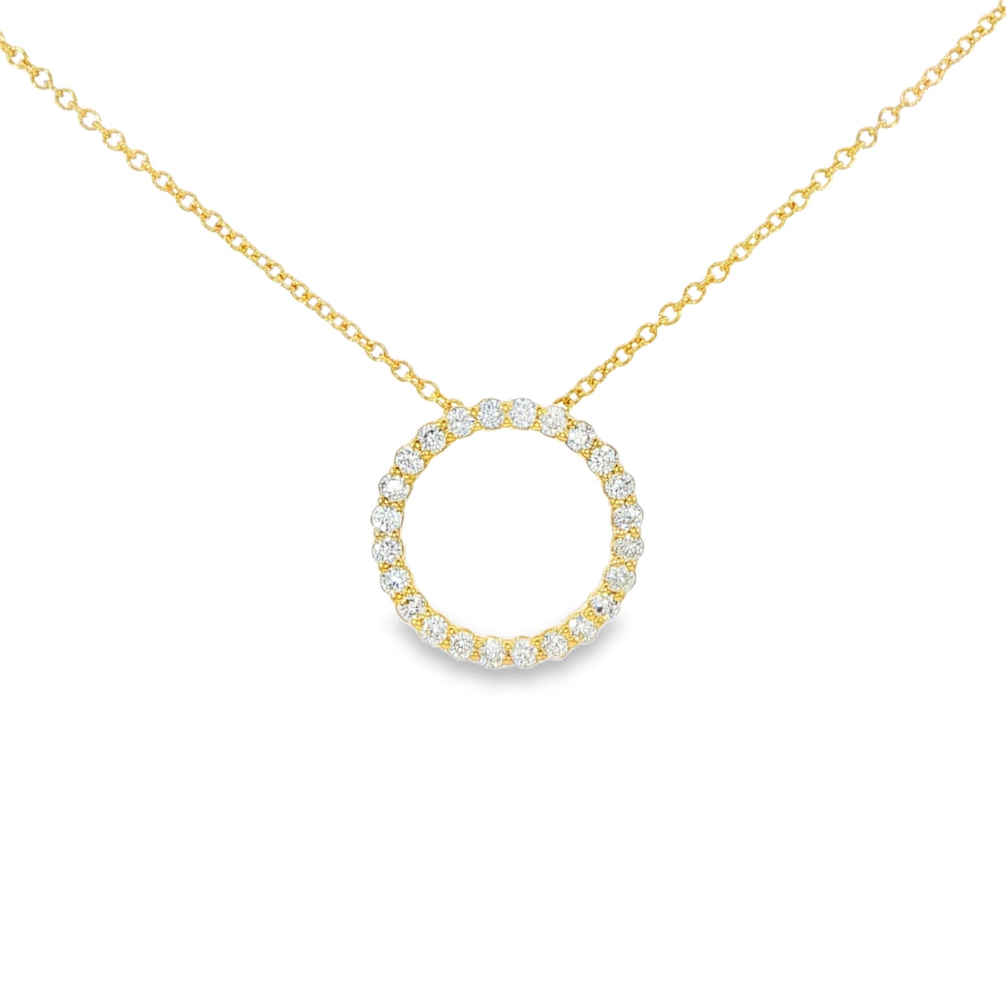 14K Yellow gold necklace with diamond set circle pendant. Item J36922 - ABC Jewelry Co