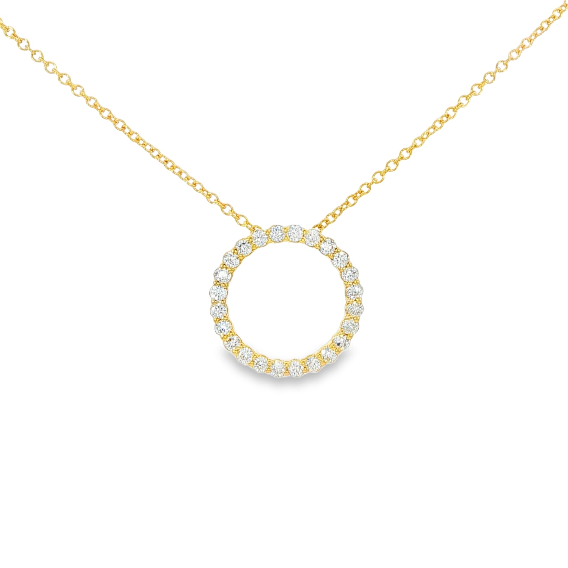 14K Yellow gold necklace with diamond set circle pendant. Item J36922 - ABC Jewelry Co