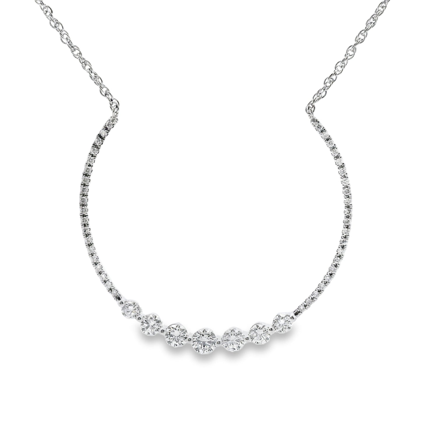 14K White gold 3/4 circle pendant set with round brilliant diamonds - ABC Jewelry