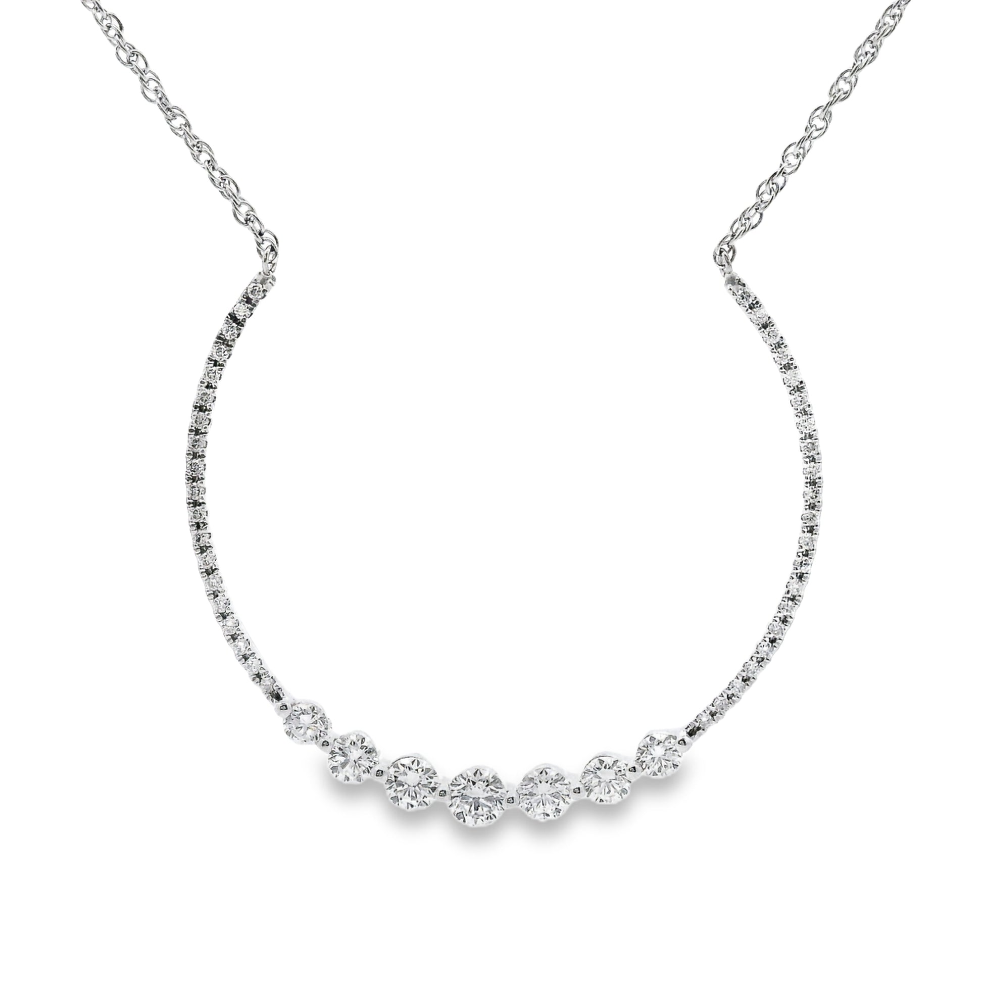 14K White gold 3/4 circle pendant set with round brilliant diamonds - ABC Jewelry