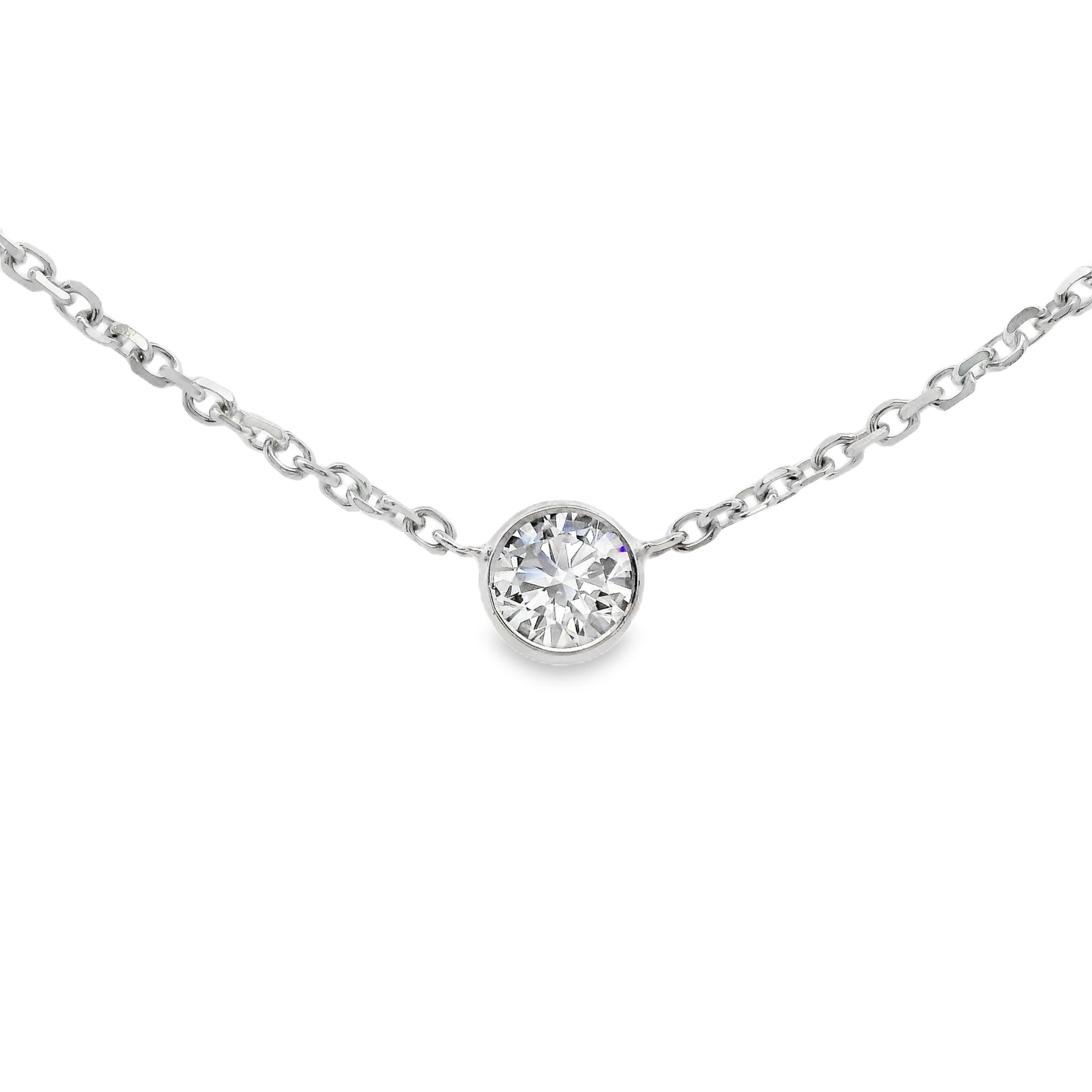14K White gold solitaire necklace set with bezel set round brilliant diamond - ABC Jewelry Co