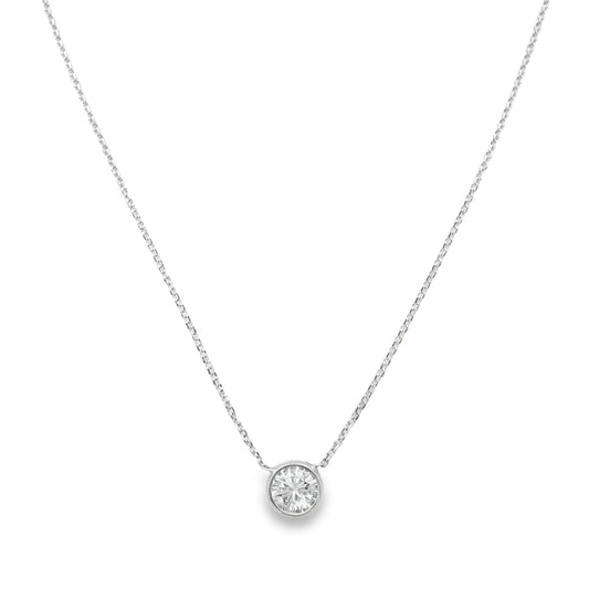 14K White Gold - Bezel Set Diamond Necklace - J37250
