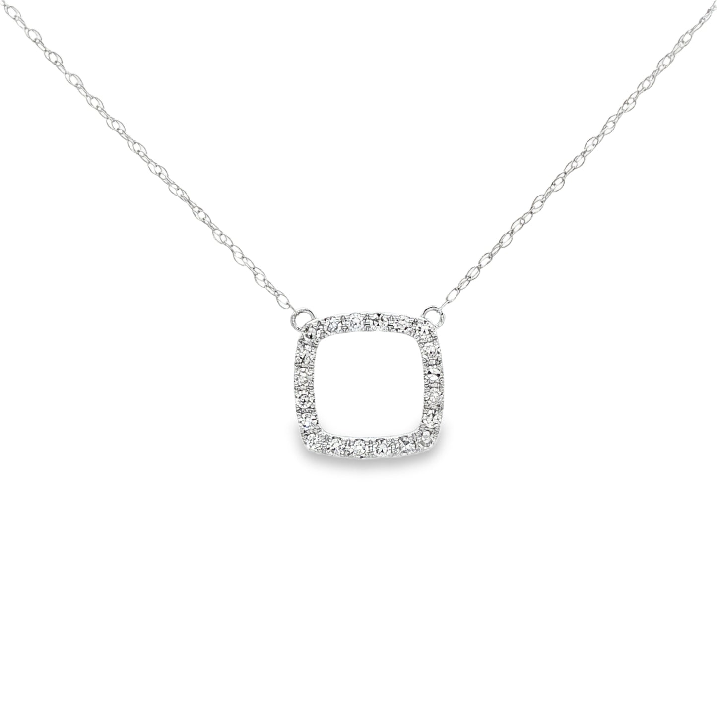 14K White gold necklace with square shape diamond pendant. Item J37268 - ABC Jewelry Co.