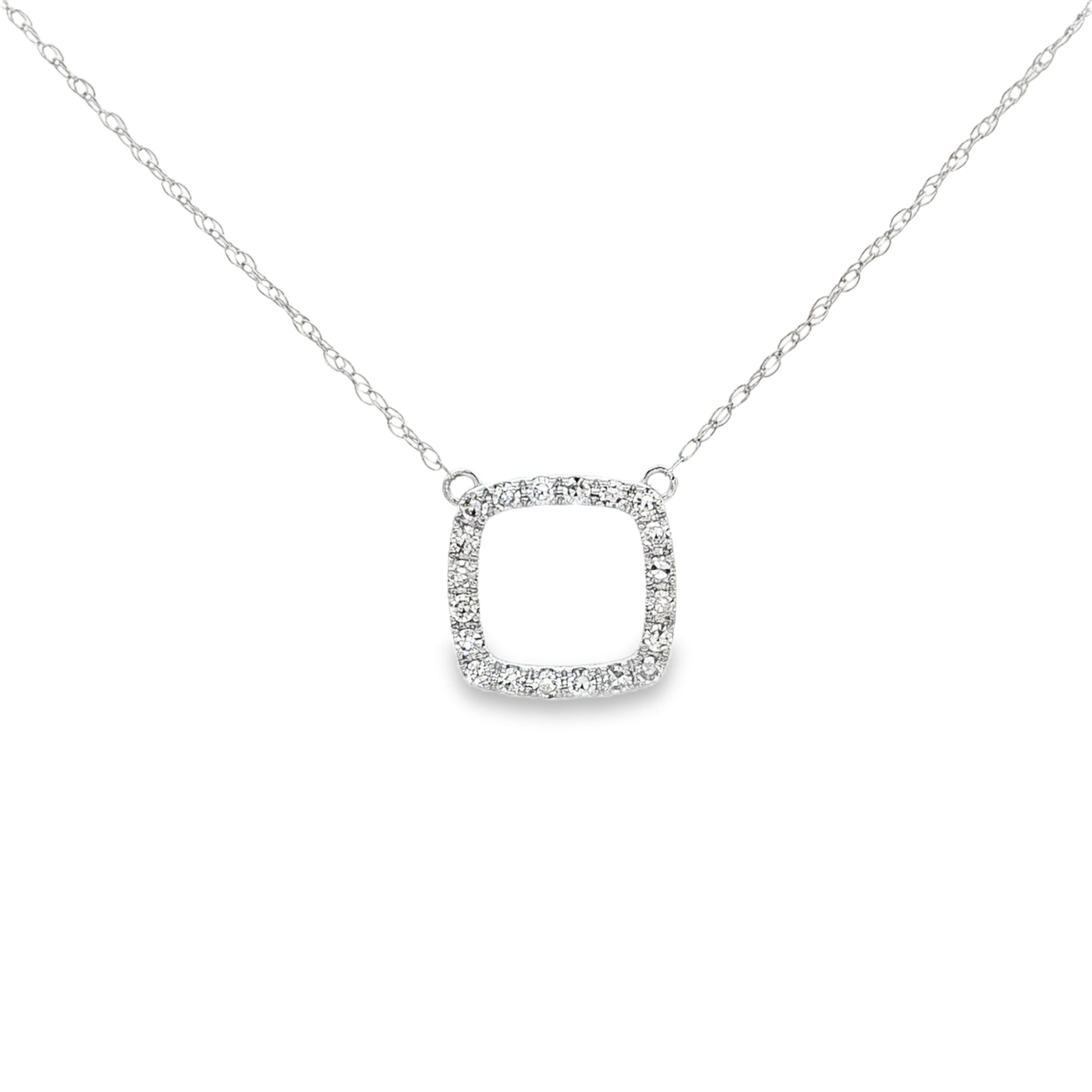 14K White gold necklace with square shape diamond pendant. Item J37268 - ABC Jewelry Co.