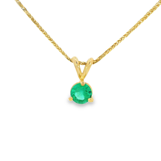 14K Yellow Gold - Emerald Pendant - J37337