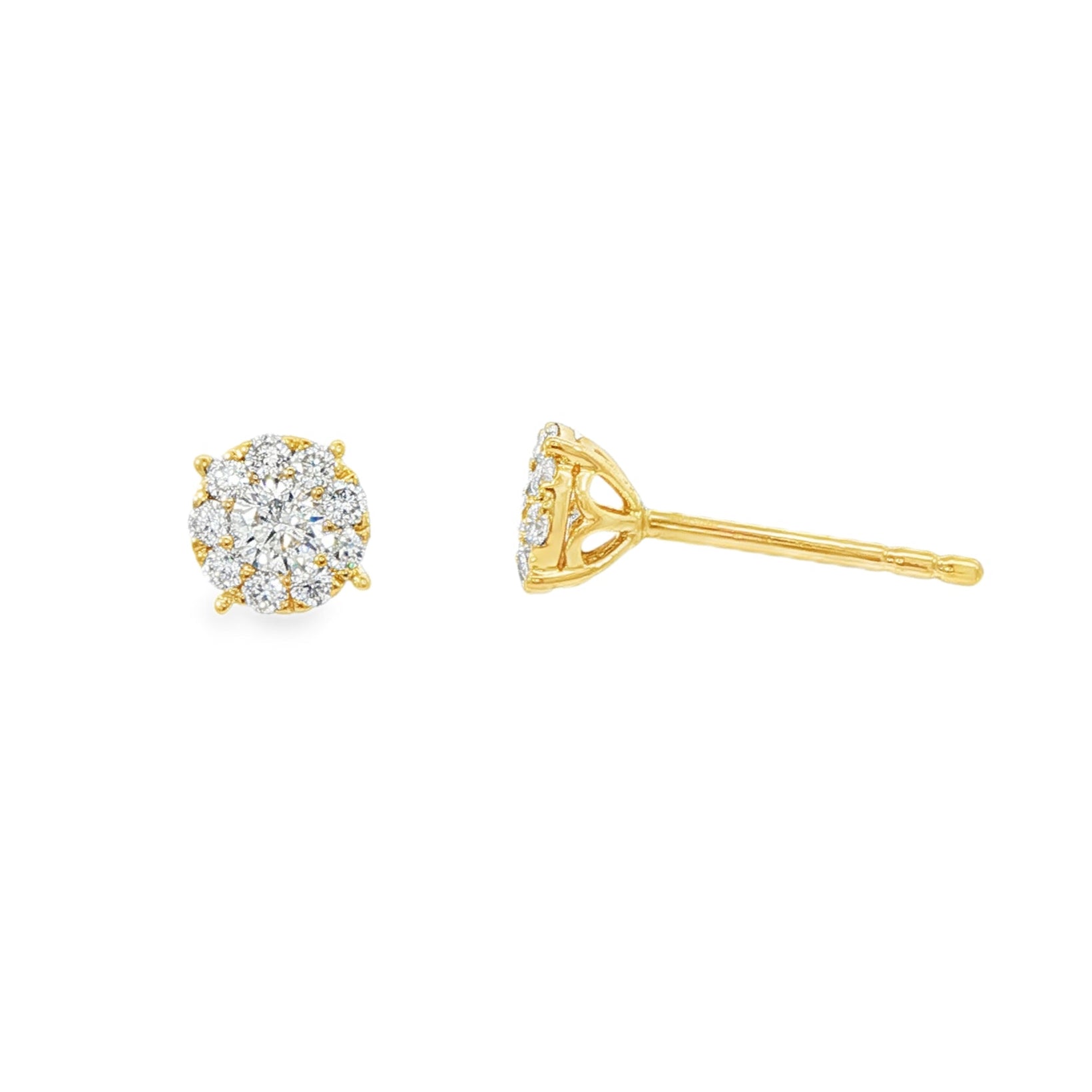 18K Yellow gold diamond cluster stud earrings. Item J37481 - ABC Jewelry Co