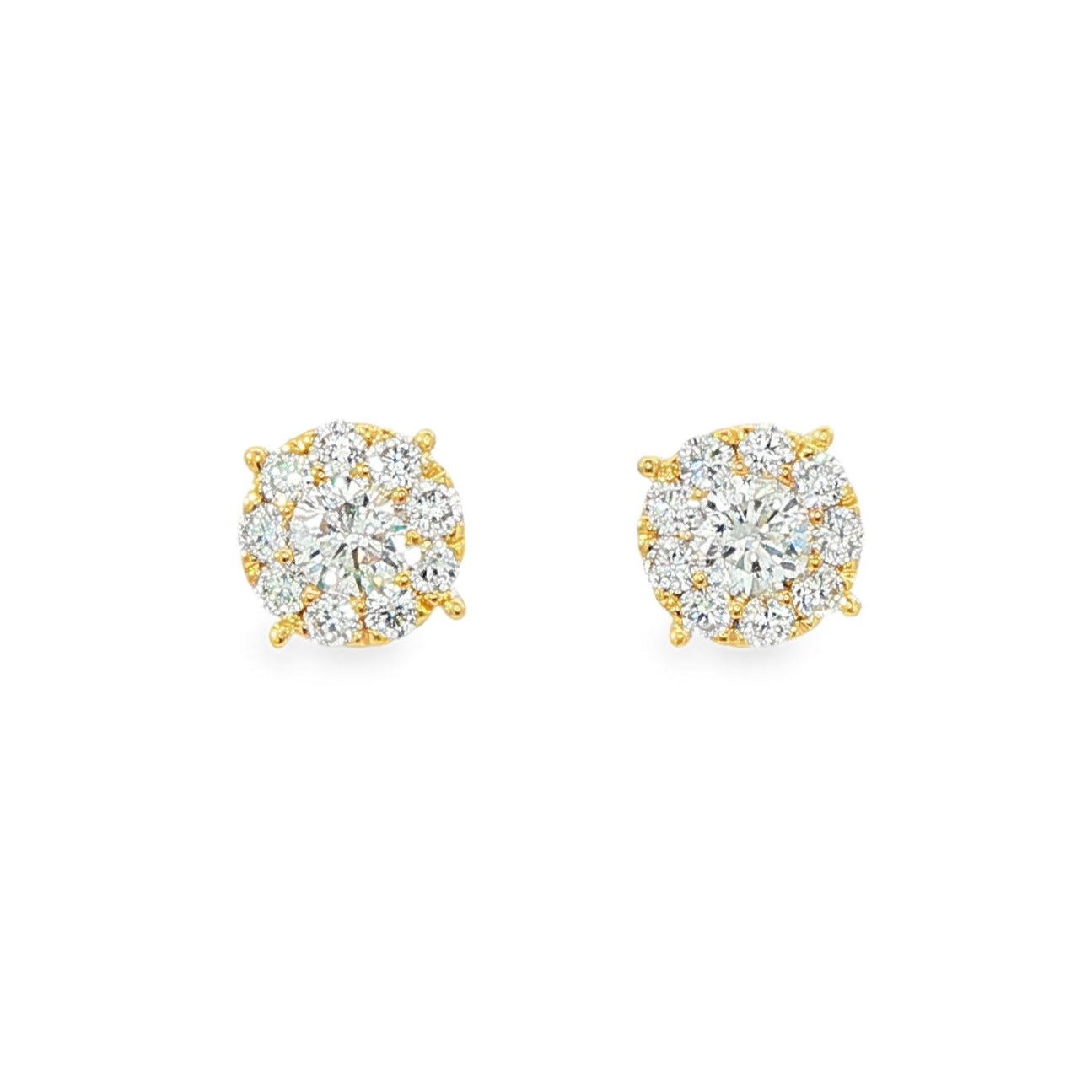 18K Yellow gold diamond cluster stud earrings. Item J37481 - ABC Jewelry Co