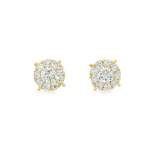 18K Yellow gold diamond cluster stud earrings. Item J37481 - ABC Jewelry Co