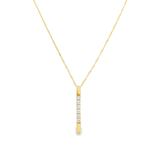 14K Yellow gold bar pendant necklace set with 6 round brilliant diamonds. Item J37535 - ABC Jewelry Co. 