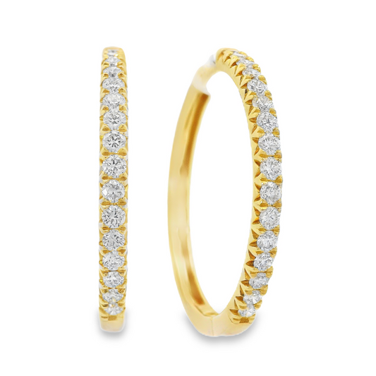 14K Yellow Gold - Diamond Hoop Earrings - J37494