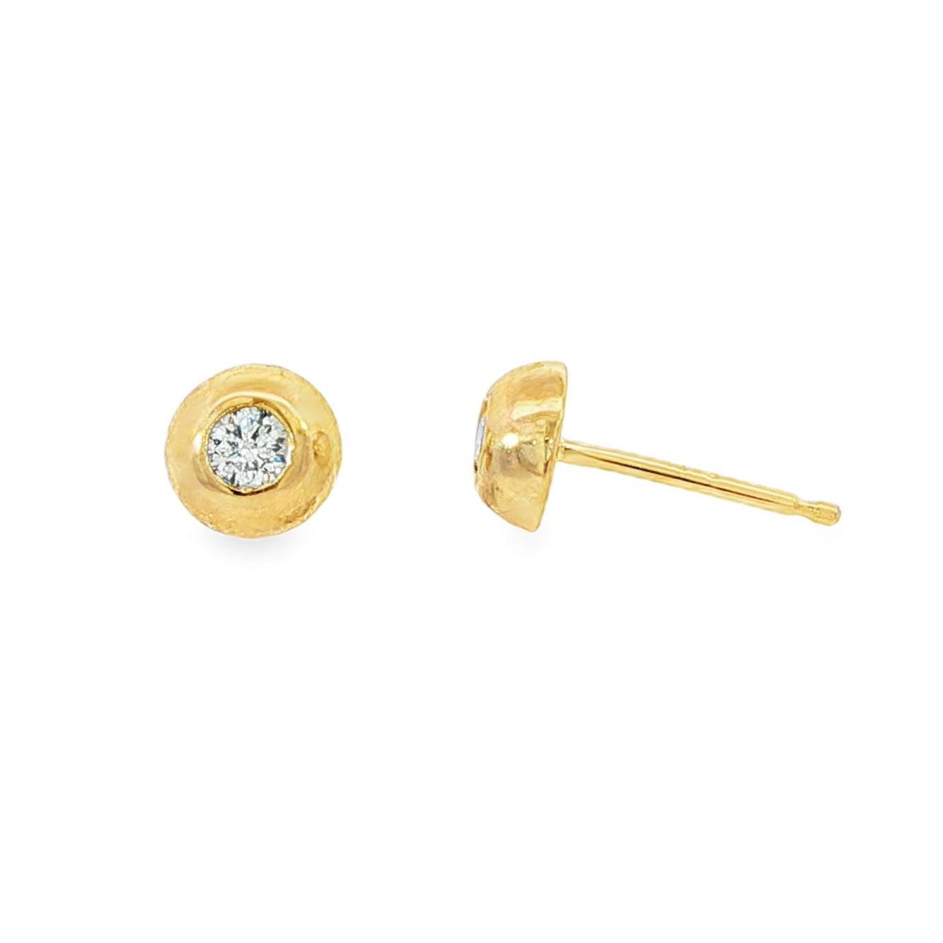 14K Yellow gold bezel set diamond stud earrings. Item J37666 - ABC Jewelry Co
