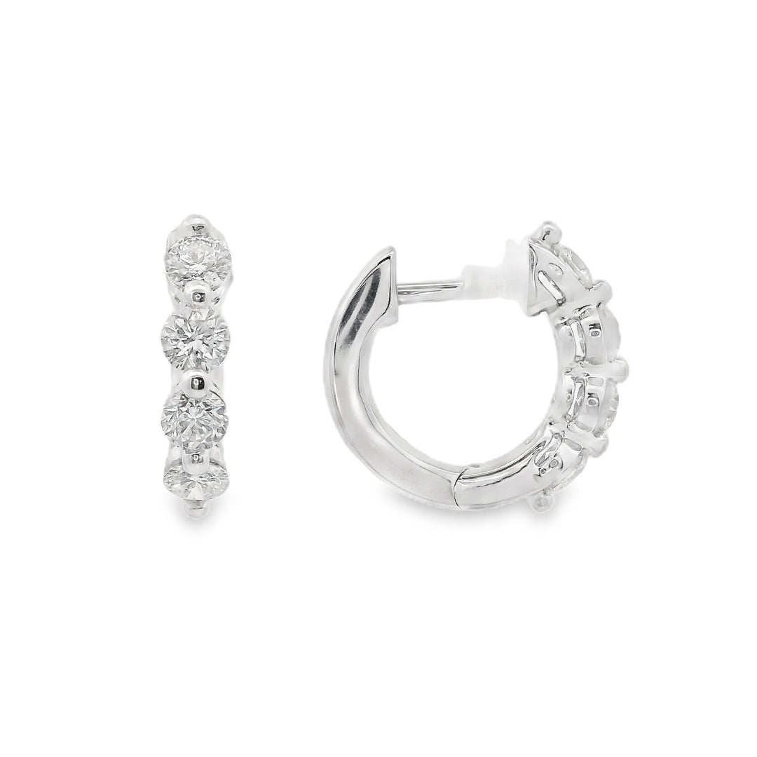 18K White gold hoop earrings set with round brilliant diamonds - item J37694, ABC Jewelry Co. 