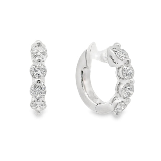 18K White gold hoop earrings set with round brilliant diamonds - item J37694, ABC Jewelry Co. 