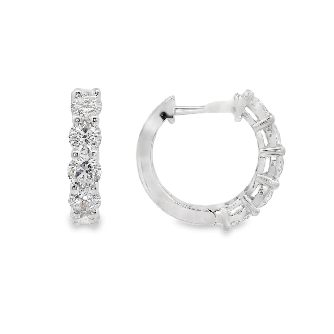 18K White gold hoop earrings set with round brilliant diamonds - item J37695, ABC Jewelry Co. 
