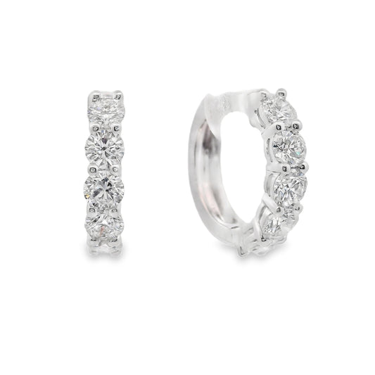 18K White gold hoop earrings set with round brilliant diamonds - item J37695, ABC Jewelry Co. 