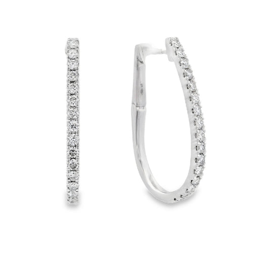 18K White gold oval hoop earrings set with natural mined diamonds, item J37696 - ABC Jewelry Co
