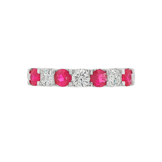 18K White gold band set with alternating diamonds and rubies. Item J37709 - ABC Jewelry Co. 