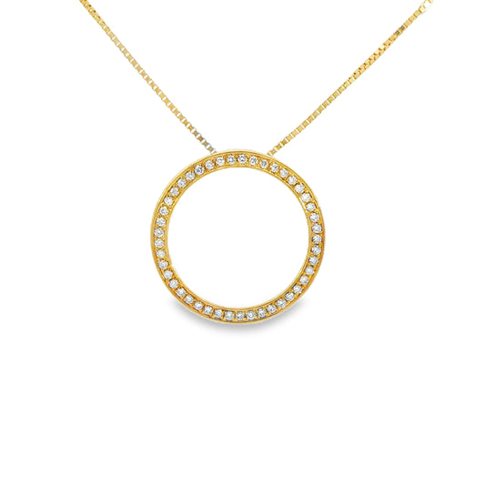 18K Yellow gold circular pendant set with diamonds. Item J37716 - ABC Jewelry Co.