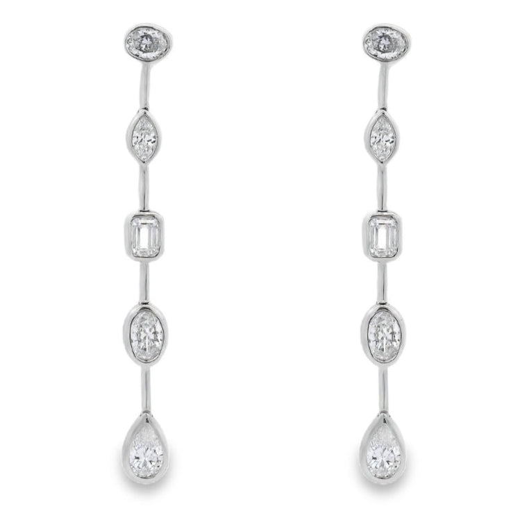 18K White Gold - Diamond Dangle Earrings - J37723