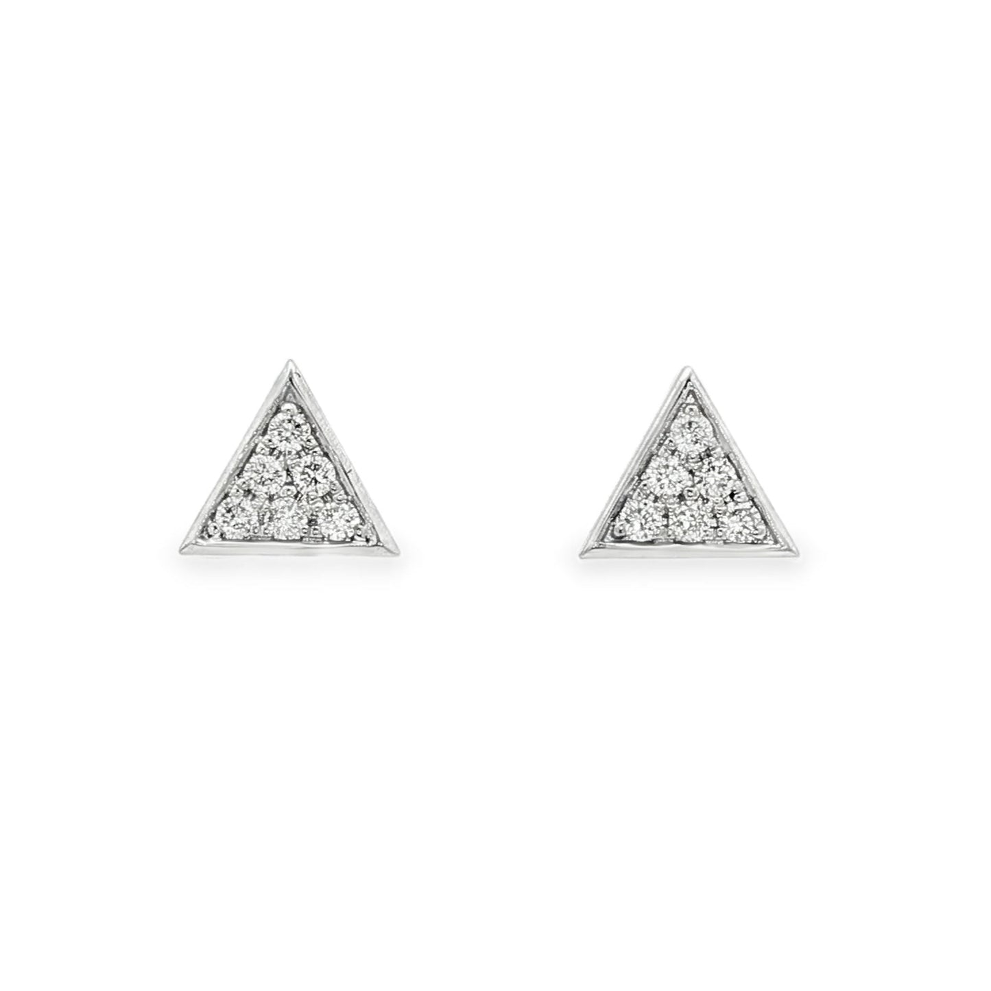 18K White gold cluster earrings with round brilliant diamonds set in a triangle mounting. Item J37725 - ABC Jewelry Co