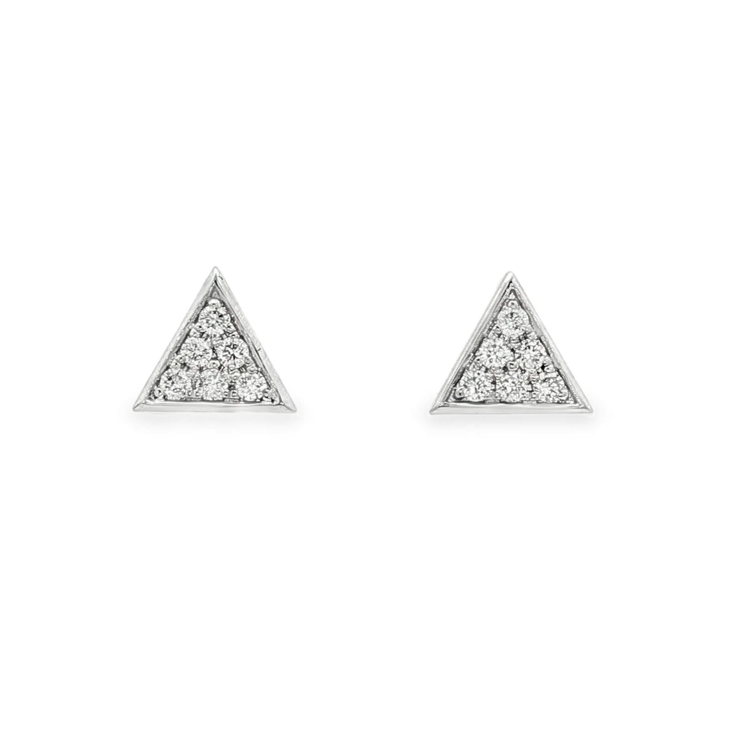 18K White gold cluster earrings with round brilliant diamonds set in a triangle mounting. Item J37725 - ABC Jewelry Co