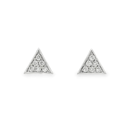 18K White gold cluster earrings with round brilliant diamonds set in a triangle mounting. Item J37725 - ABC Jewelry Co