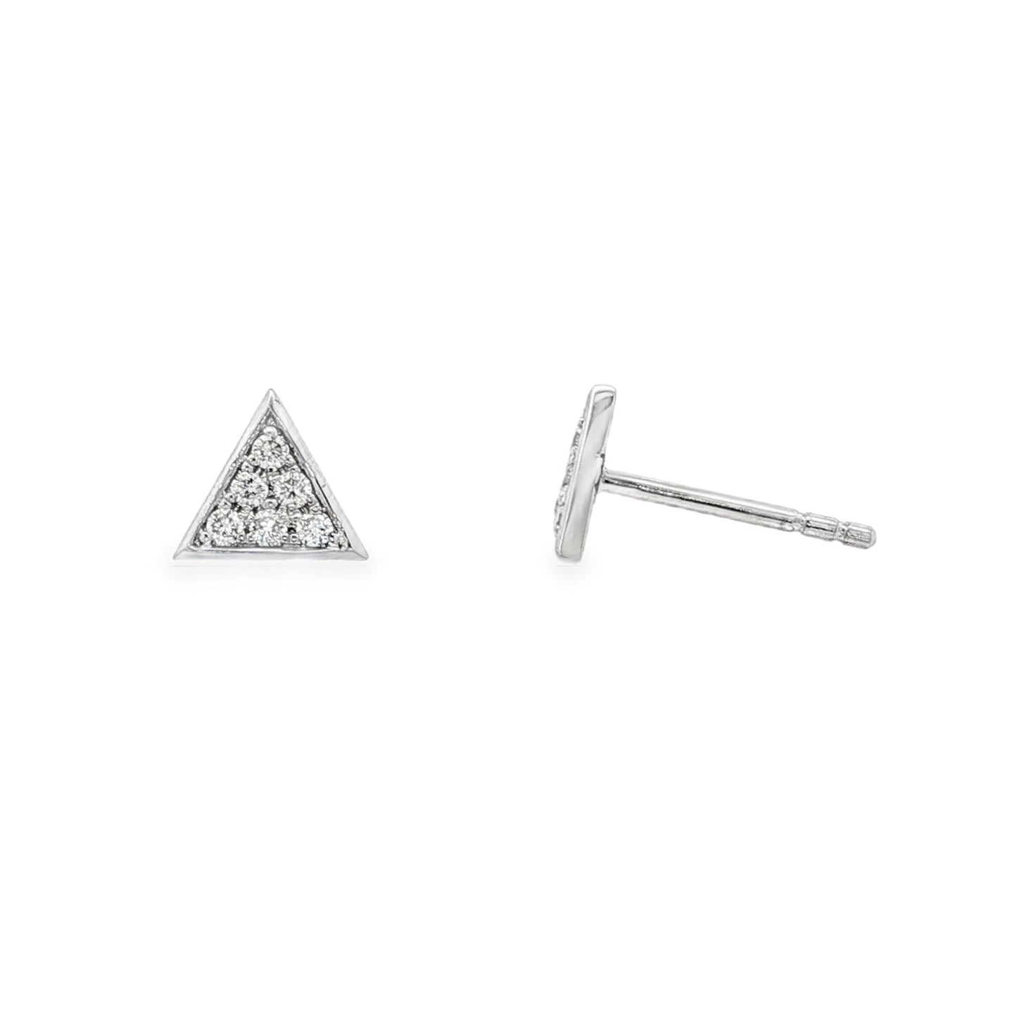 18K White gold cluster earrings with round brilliant diamonds set in a triangle mounting. Item J37725 - ABC Jewelry Co