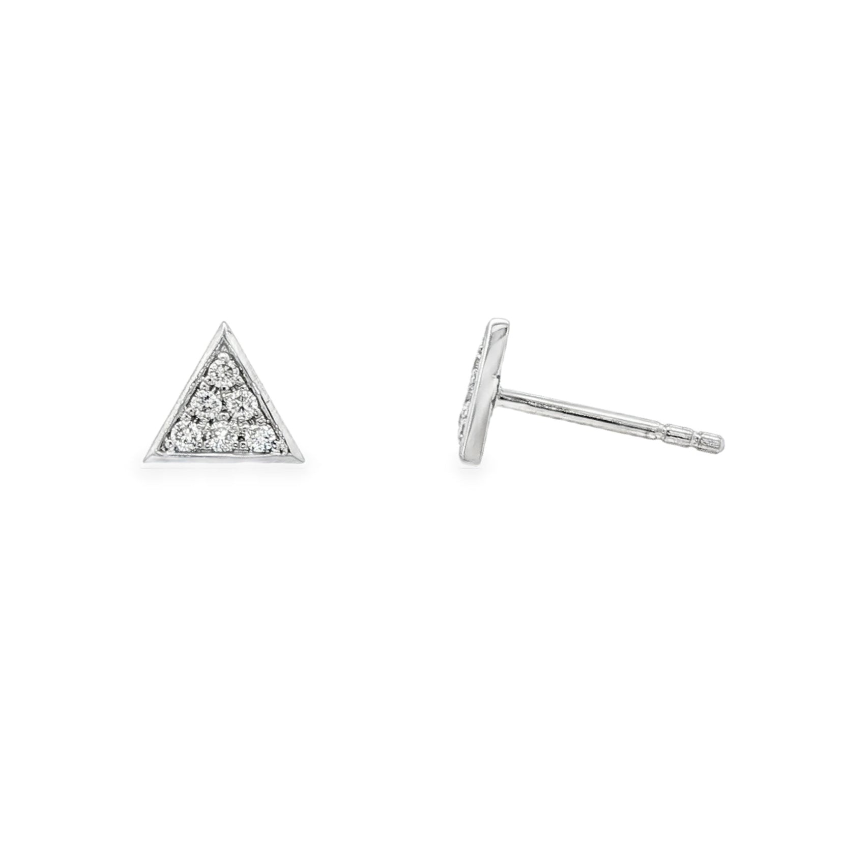 18K White gold cluster earrings with round brilliant diamonds set in a triangle mounting. Item J37725 - ABC Jewelry Co