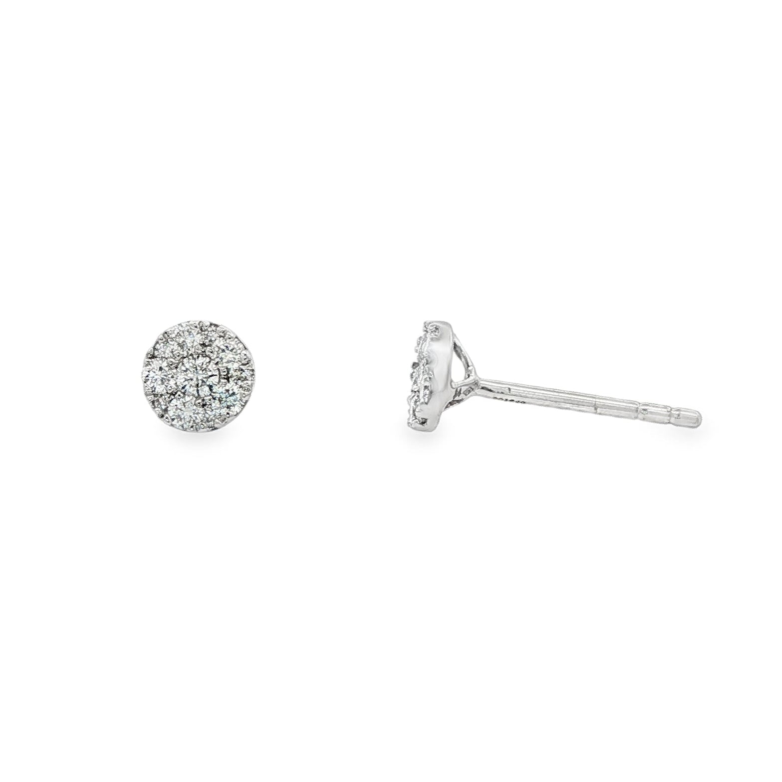 18K White gold earrings with a cluster of round brilliant diamonds. Item J37727 - ABC Jewelry Co.
