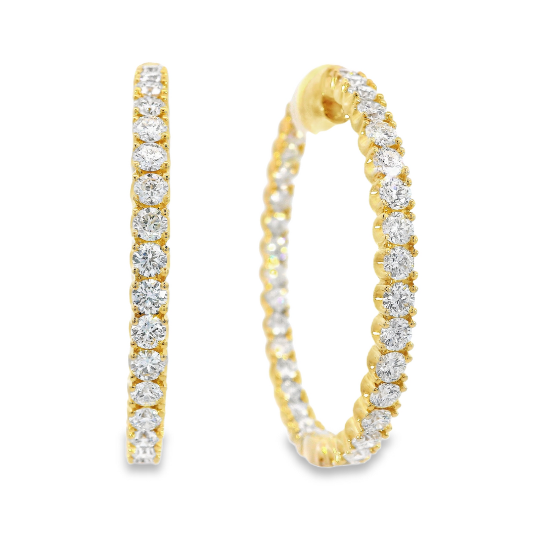 18K Yellow Gold - Diamond Hoop Earrings - J37731