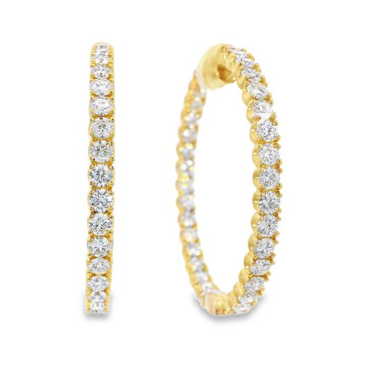 18K Yellow Gold - Diamond Hoop Earrings - J37731