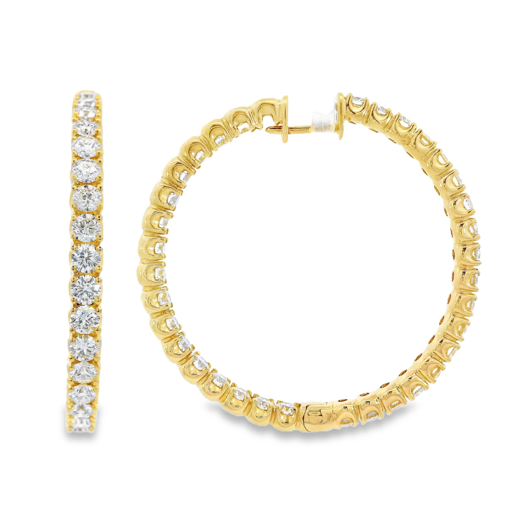 18K Yellow Gold - Diamond Hoop Earrings - J37731