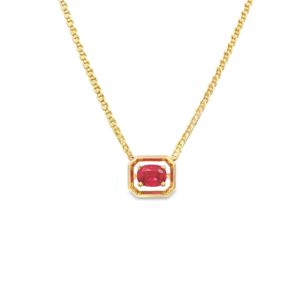 14K Yellow Gold - Ruby Necklace - J37780