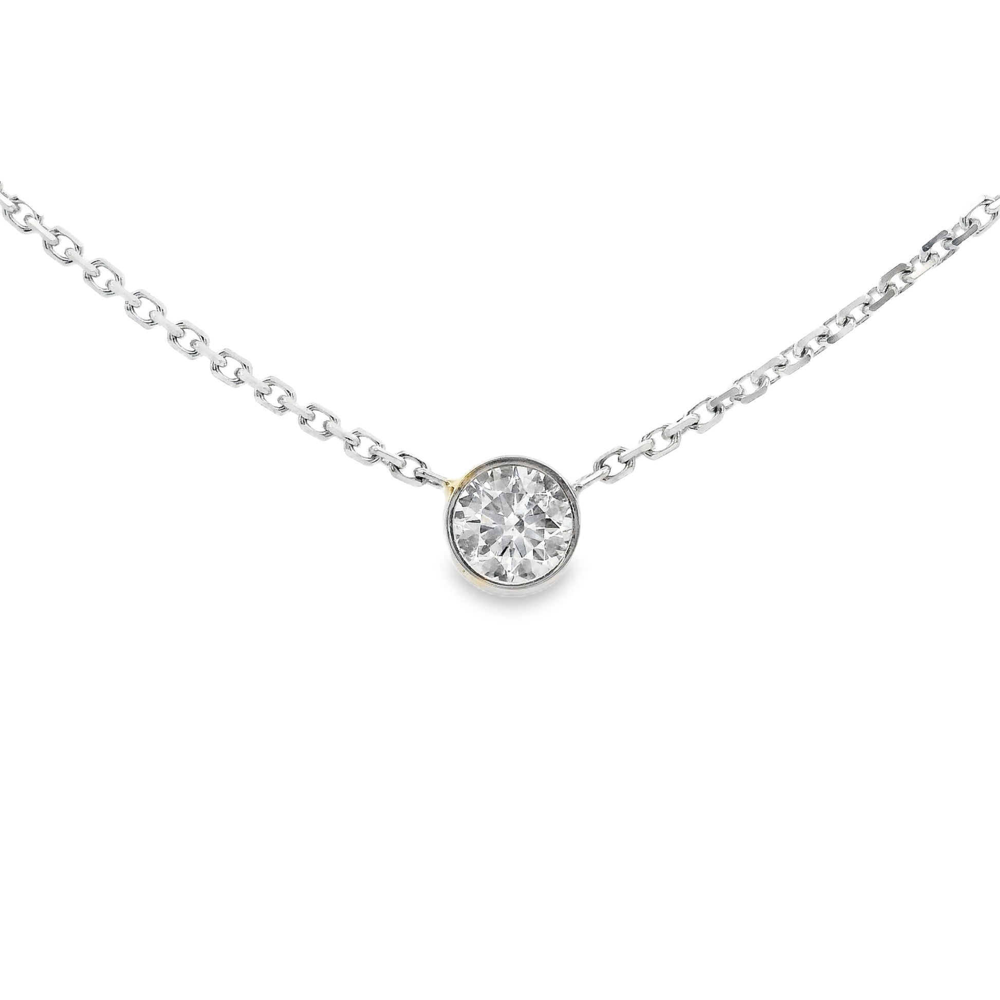14K White gold solitaire necklace with bezel set round brilliant diamond - ABC Jewelry 