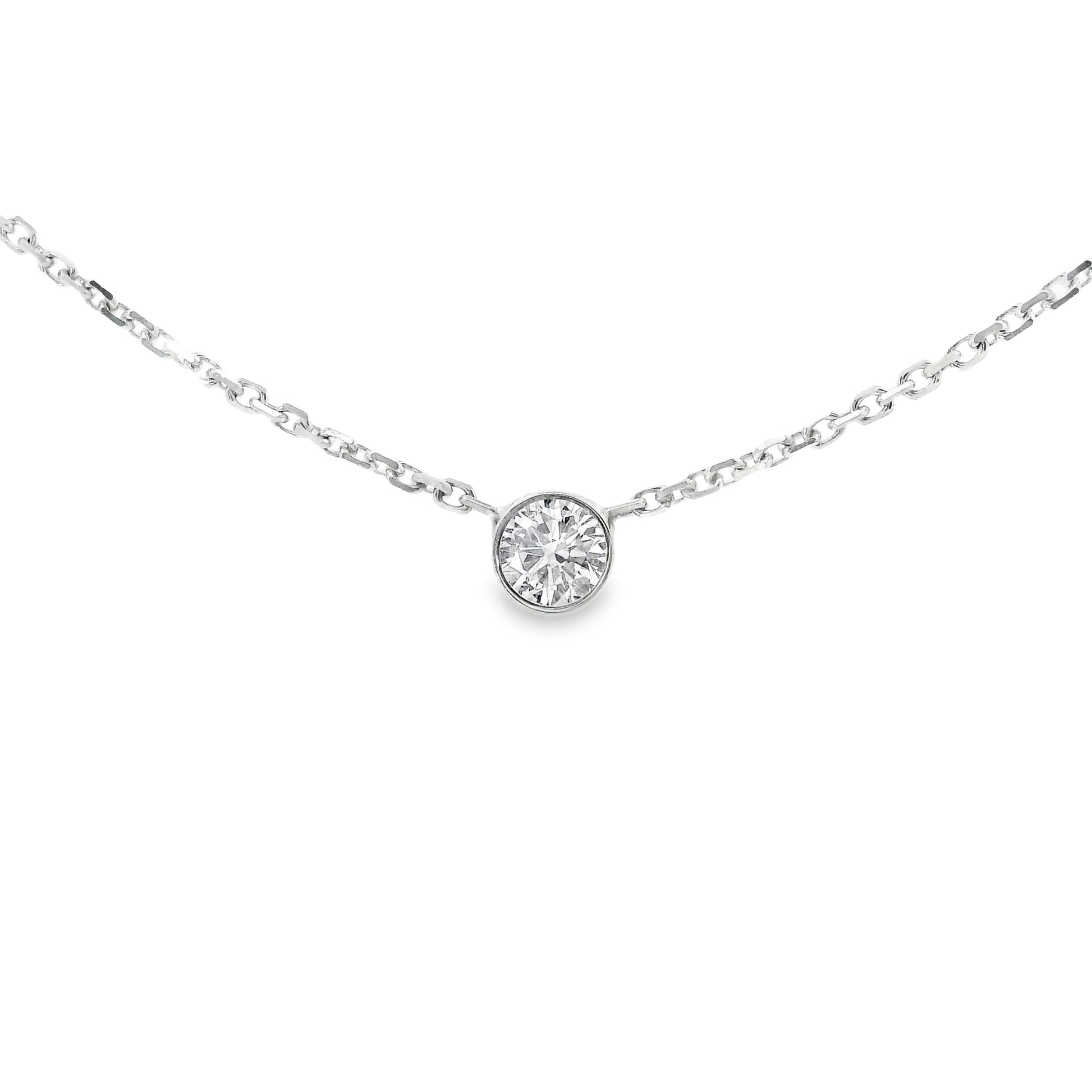 14K White gold necklace with bezel set round diamond - ABC Jewelry 