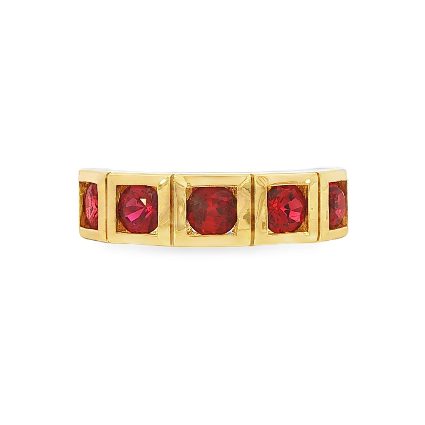 14K Yellow gold band set with 5 red rubies - Item J37794, ABC Jewelry Co. 