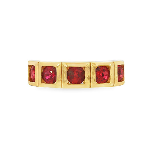 14K Yellow gold band set with 5 red rubies - Item J37794, ABC Jewelry Co. 